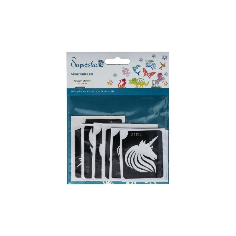 Superstar Glittertattoo Set Unicorn | 12 schattige sjablonen