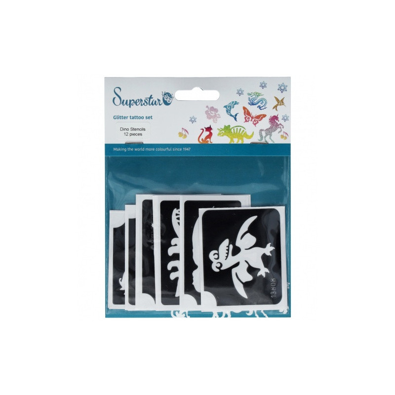 Superstar Glittertattoo Set DINO | 12 leuke sjablonen