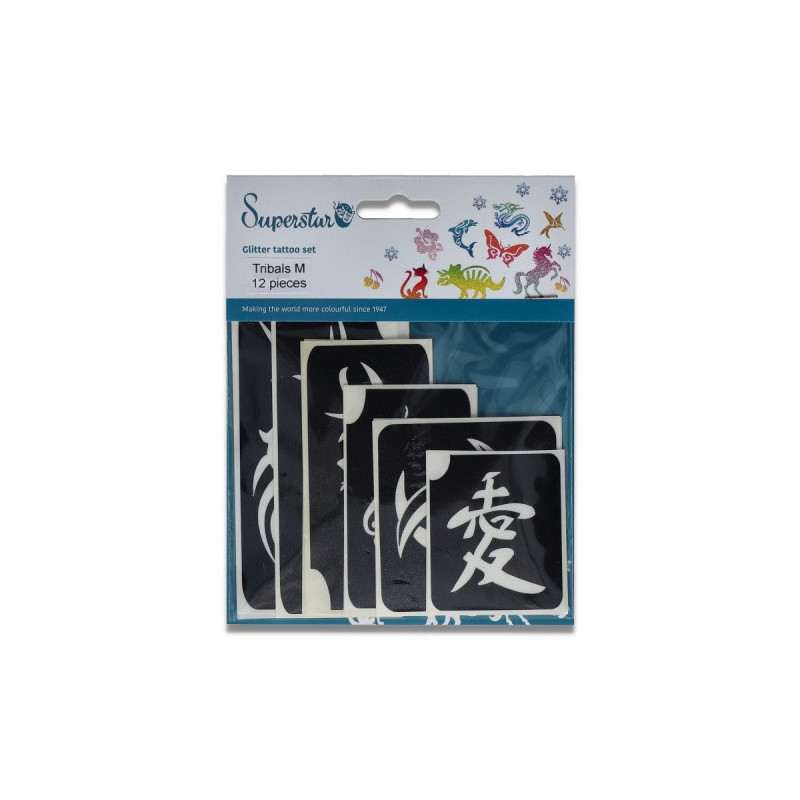 Superstar Glittertattoo Set TRIBAL | 12 stoere sjablonen