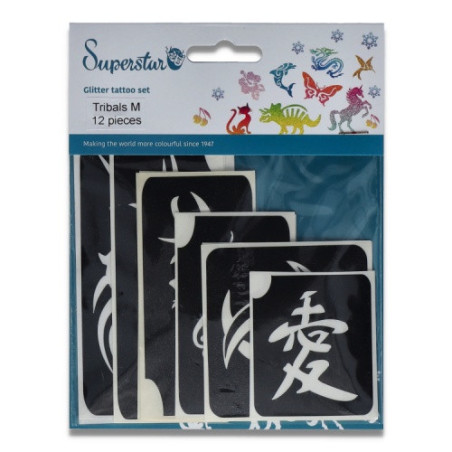Superstar Glittertattoo Set TRIBAL | 12 stoere sjablonen