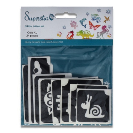 Superstar Glittertattoo Set CUTE XL | 24 schattig sjablonen