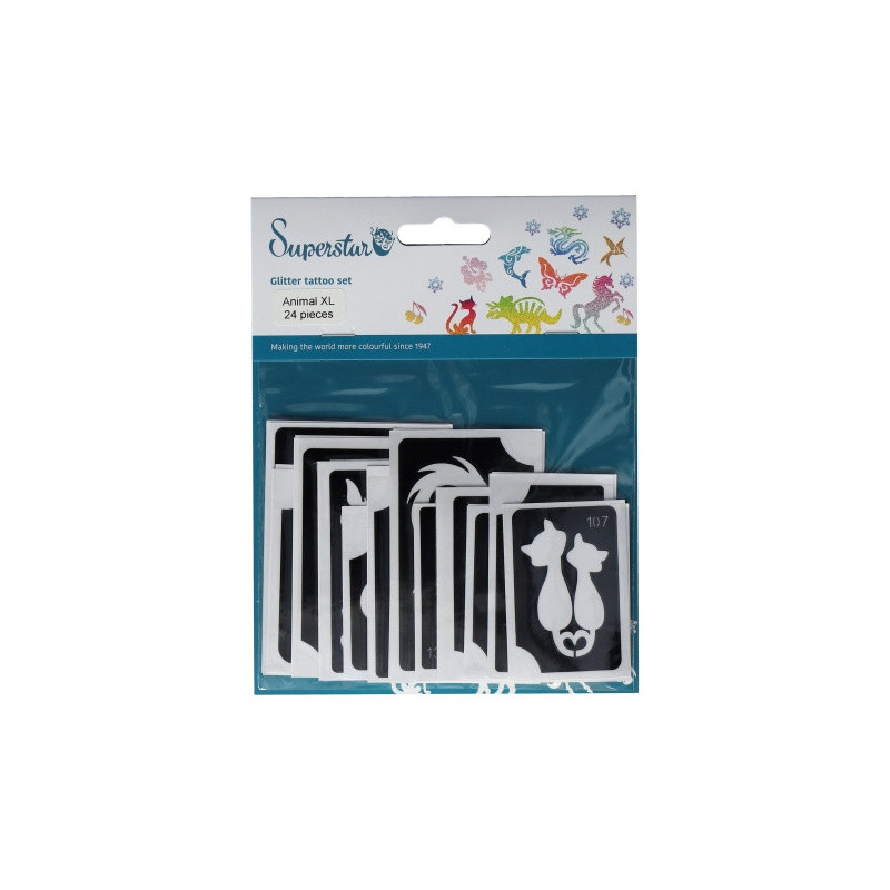 Superstar Glittertattoo Set ANIMAL XL | 24 schattig sjablonen