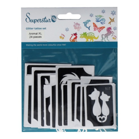 Superstar Glittertattoo Set ANIMAL XL | 24 schattig sjablonen