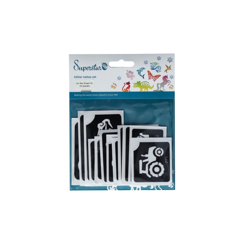 Superstar Glittertattoo Set ON THE ROAD| 24 schattig sjablonen