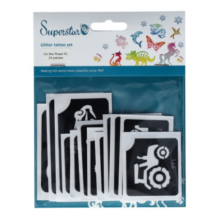 Superstar Glittertattoo Set ON THE ROAD| 24 schattig sjablonen