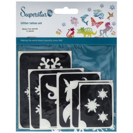 Superstar Glittertattoo Set WINTER | 12 ijsachtige sjablonen